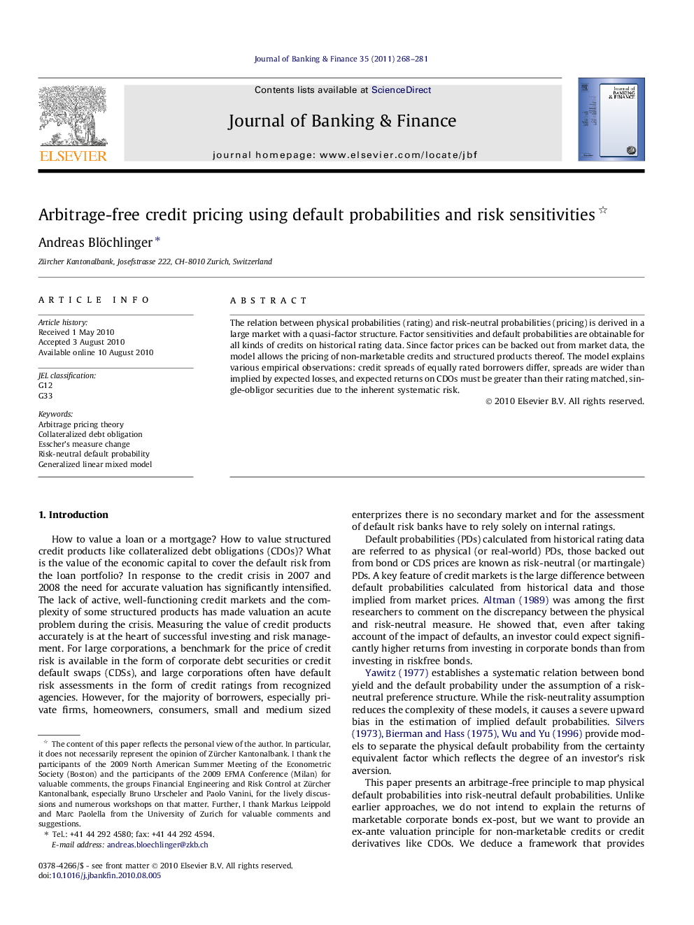 Arbitrage-free credit pricing using default probabilities and risk sensitivities