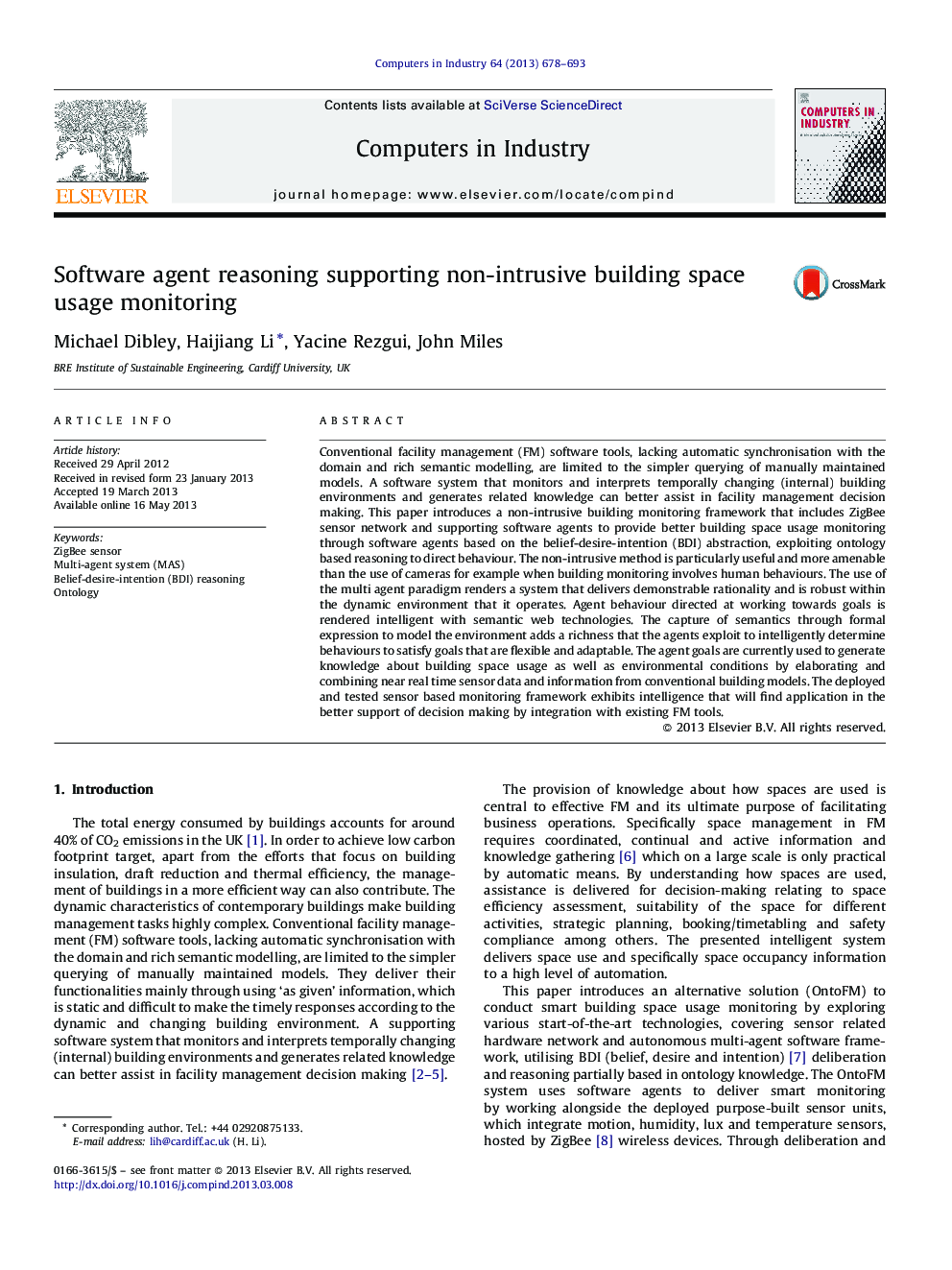 Software agent reasoning supporting non-intrusive building space usage monitoring