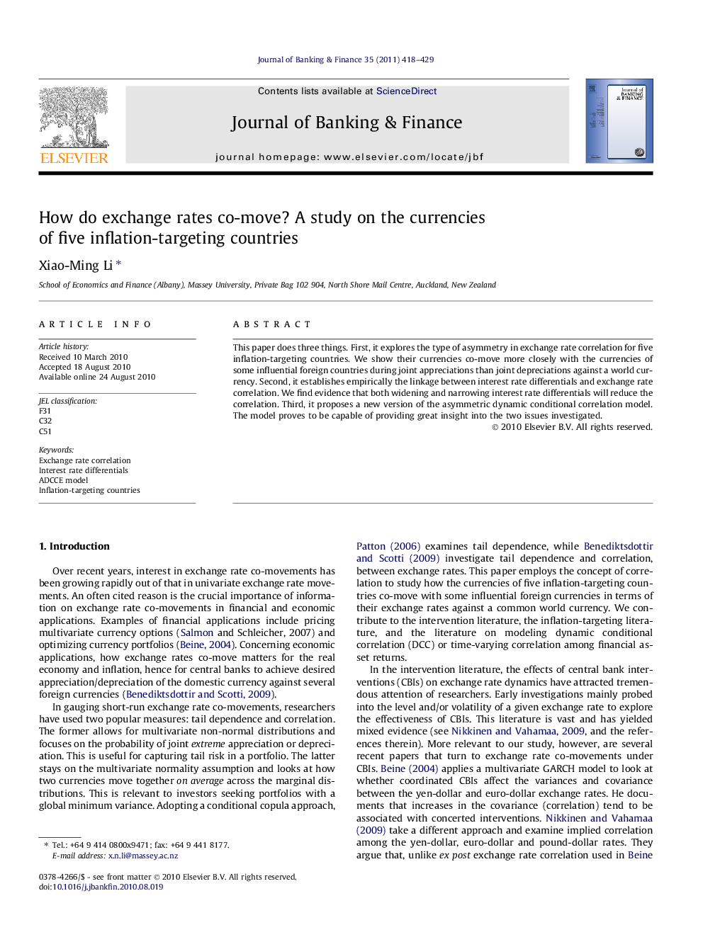 How do exchange rates co-move? A study on the currencies of five inflation-targeting countries