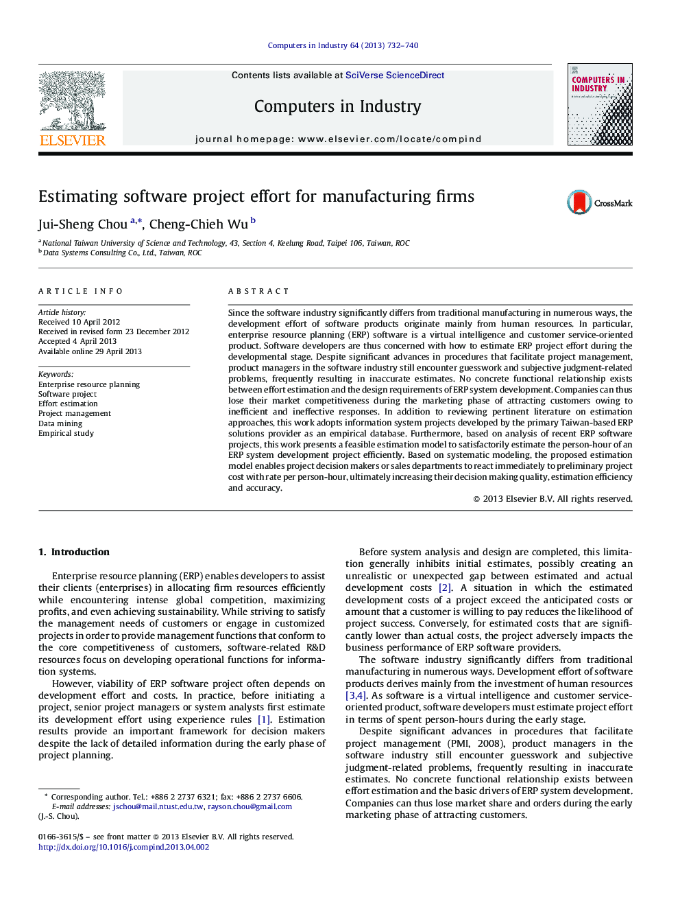 Estimating software project effort for manufacturing firms