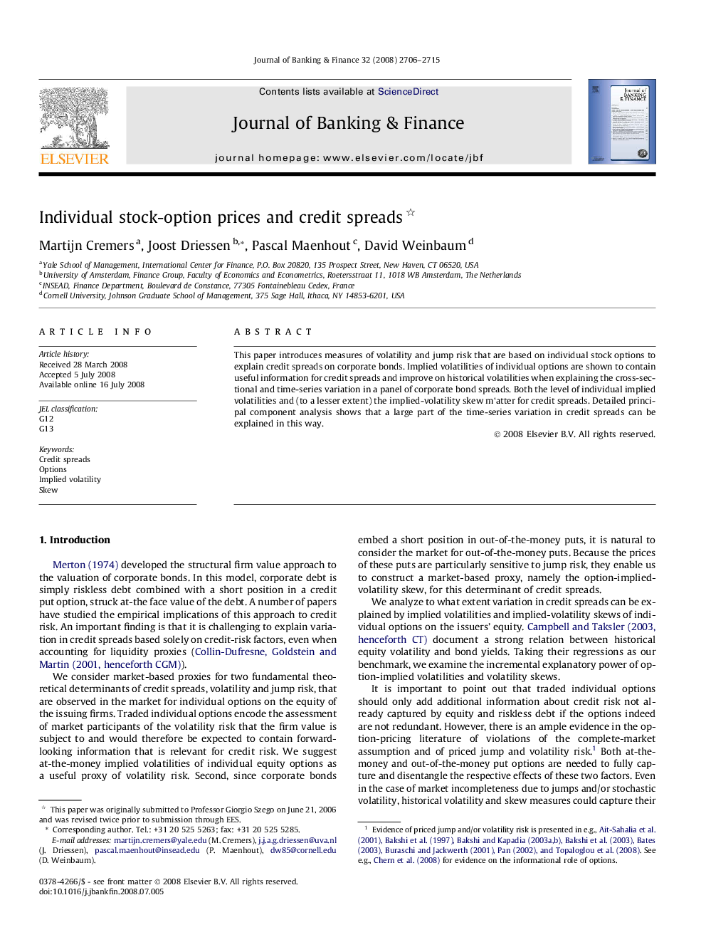 Individual stock-option prices and credit spreads