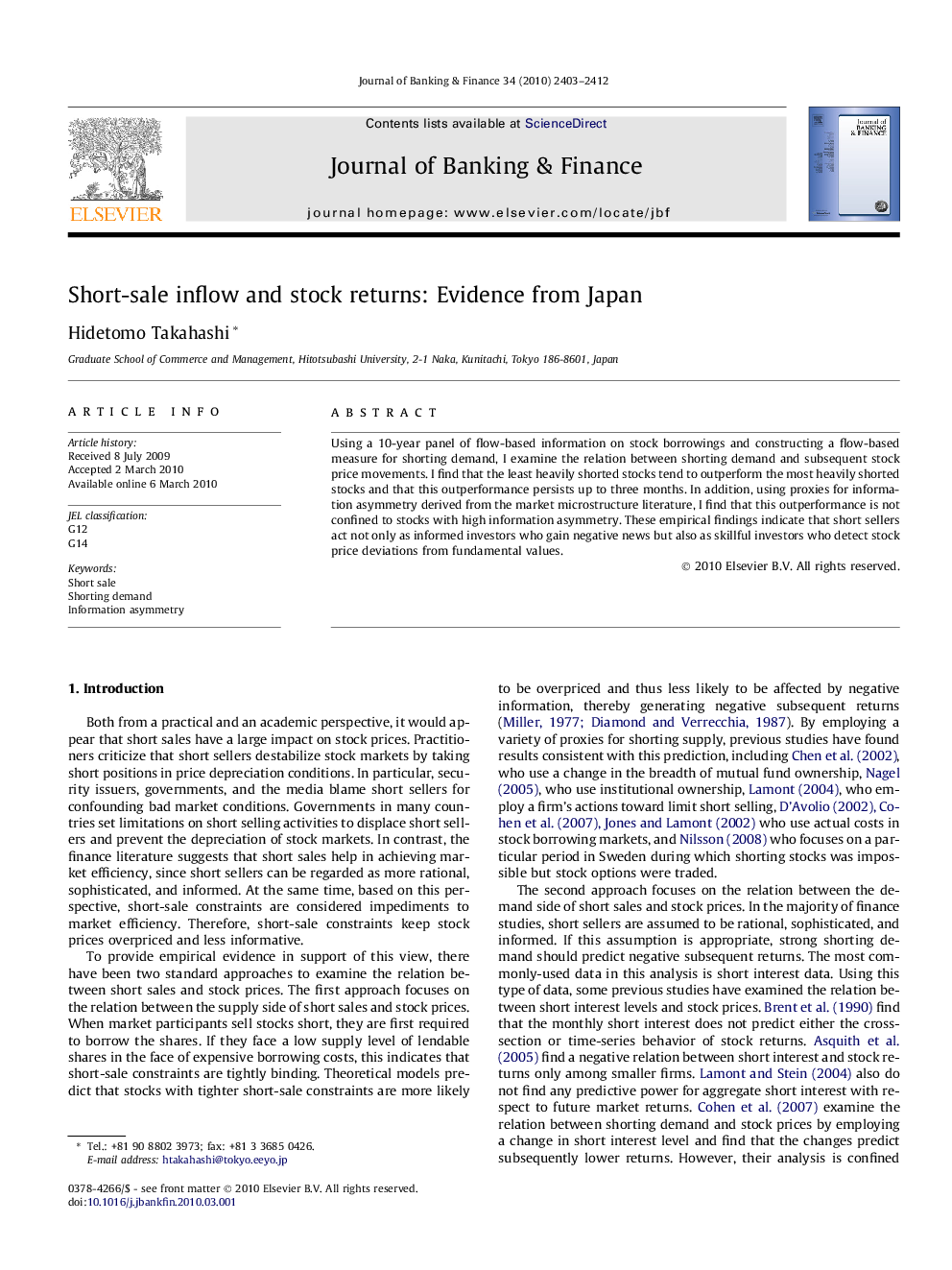 Short-sale inflow and stock returns: Evidence from Japan