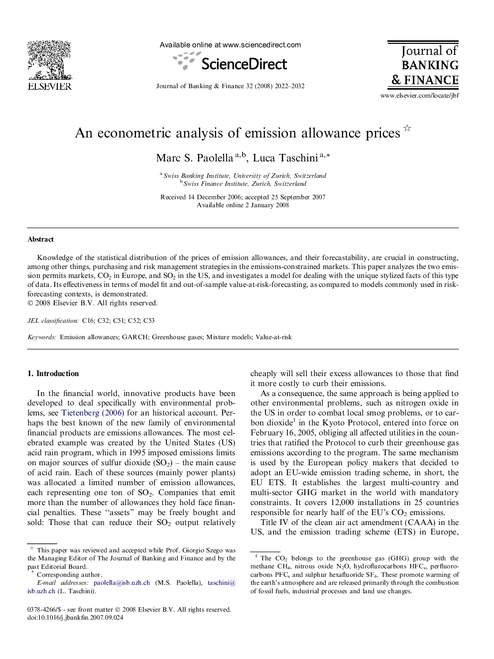 An econometric analysis of emission allowance prices