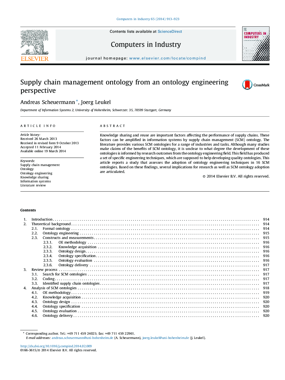 Supply chain management ontology from an ontology engineering perspective