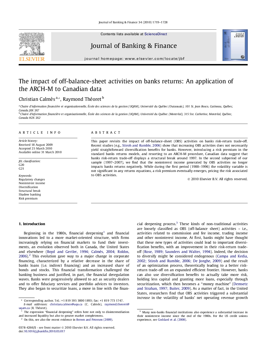 The impact of off-balance-sheet activities on banks returns: An application of the ARCH-M to Canadian data