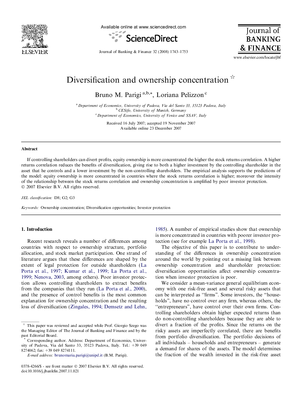 Diversification and ownership concentration