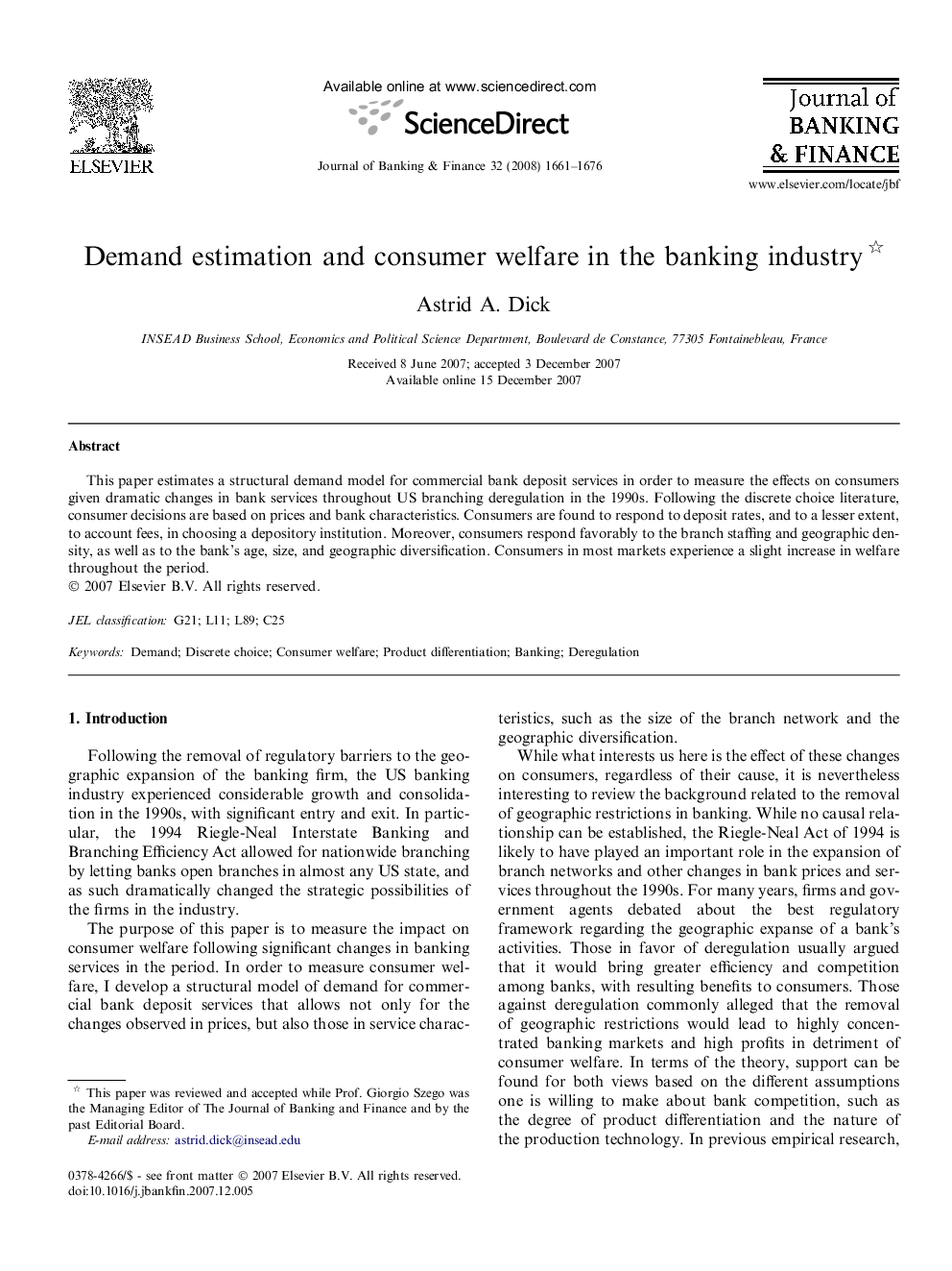 Demand estimation and consumer welfare in the banking industry