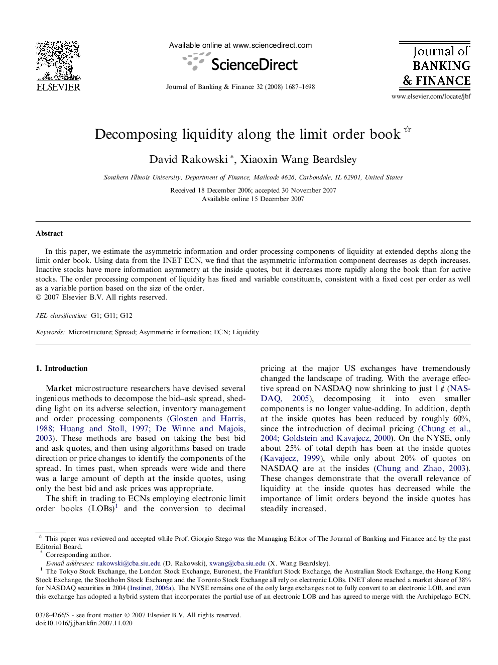 Decomposing liquidity along the limit order book