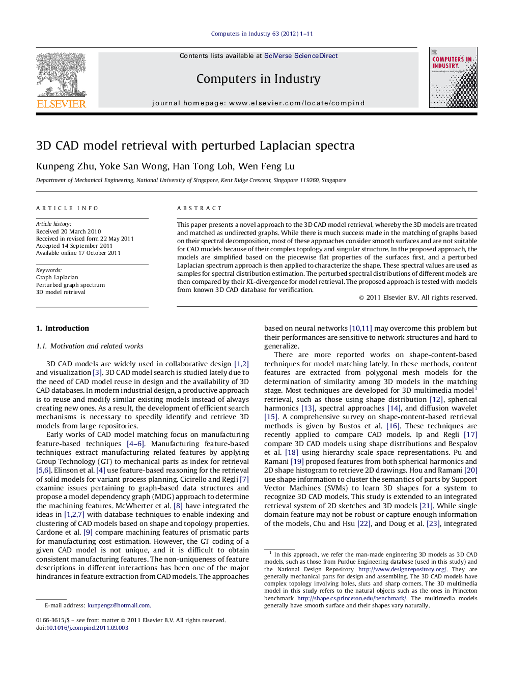 3D CAD model retrieval with perturbed Laplacian spectra