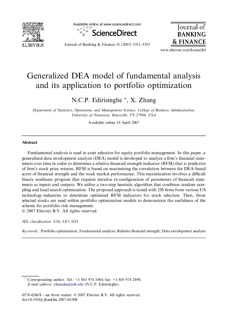 Generalized DEA model of fundamental analysis and its application to portfolio optimization