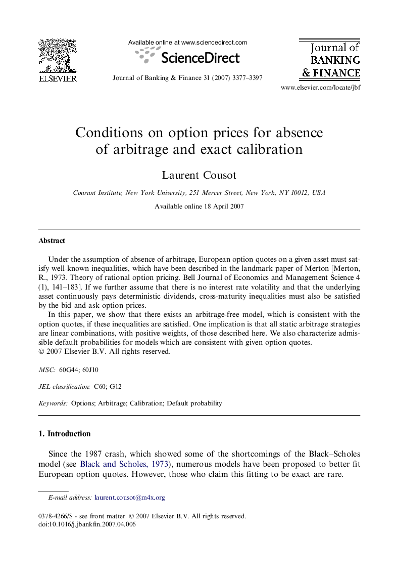 Conditions on option prices for absence of arbitrage and exact calibration