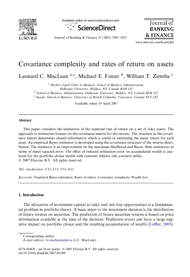 Covariance complexity and rates of return on assets