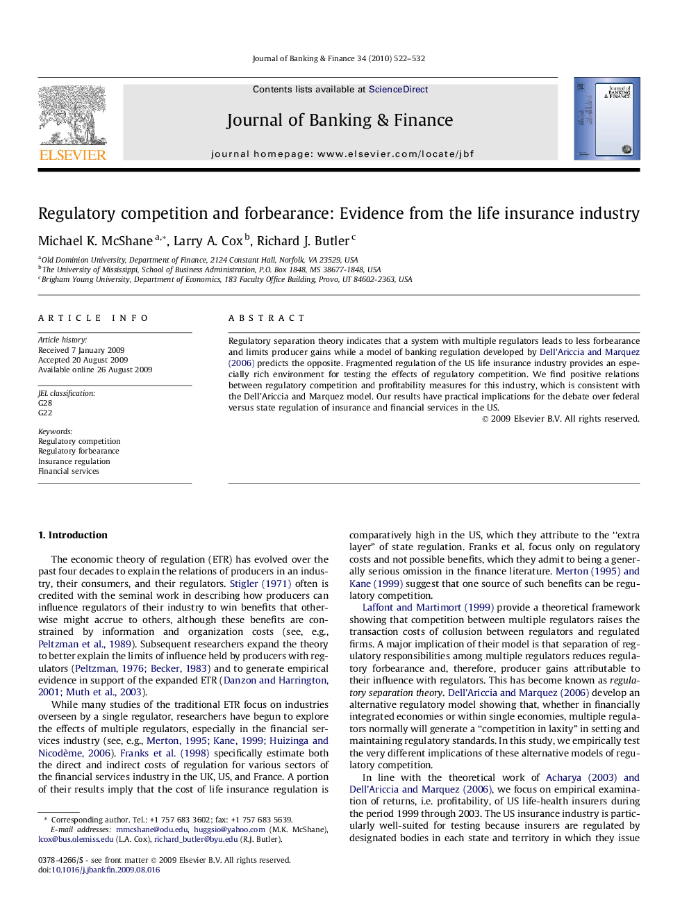 Regulatory competition and forbearance: Evidence from the life insurance industry