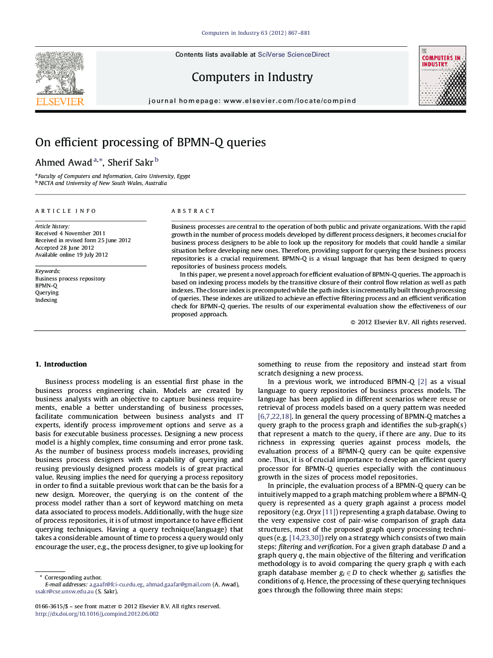 On efficient processing of BPMN-Q queries