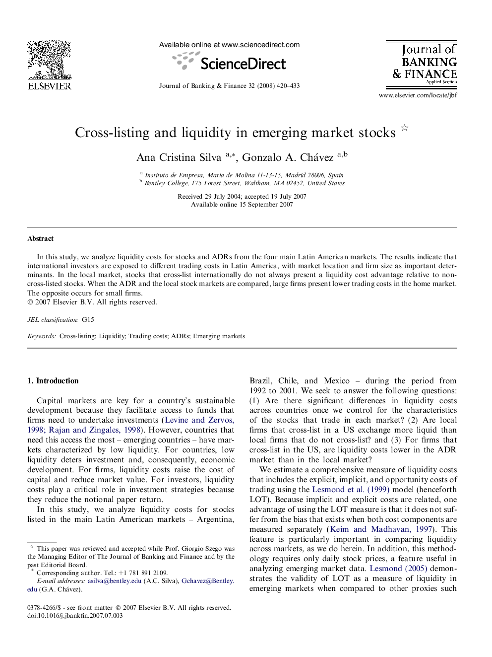 Cross-listing and liquidity in emerging market stocks