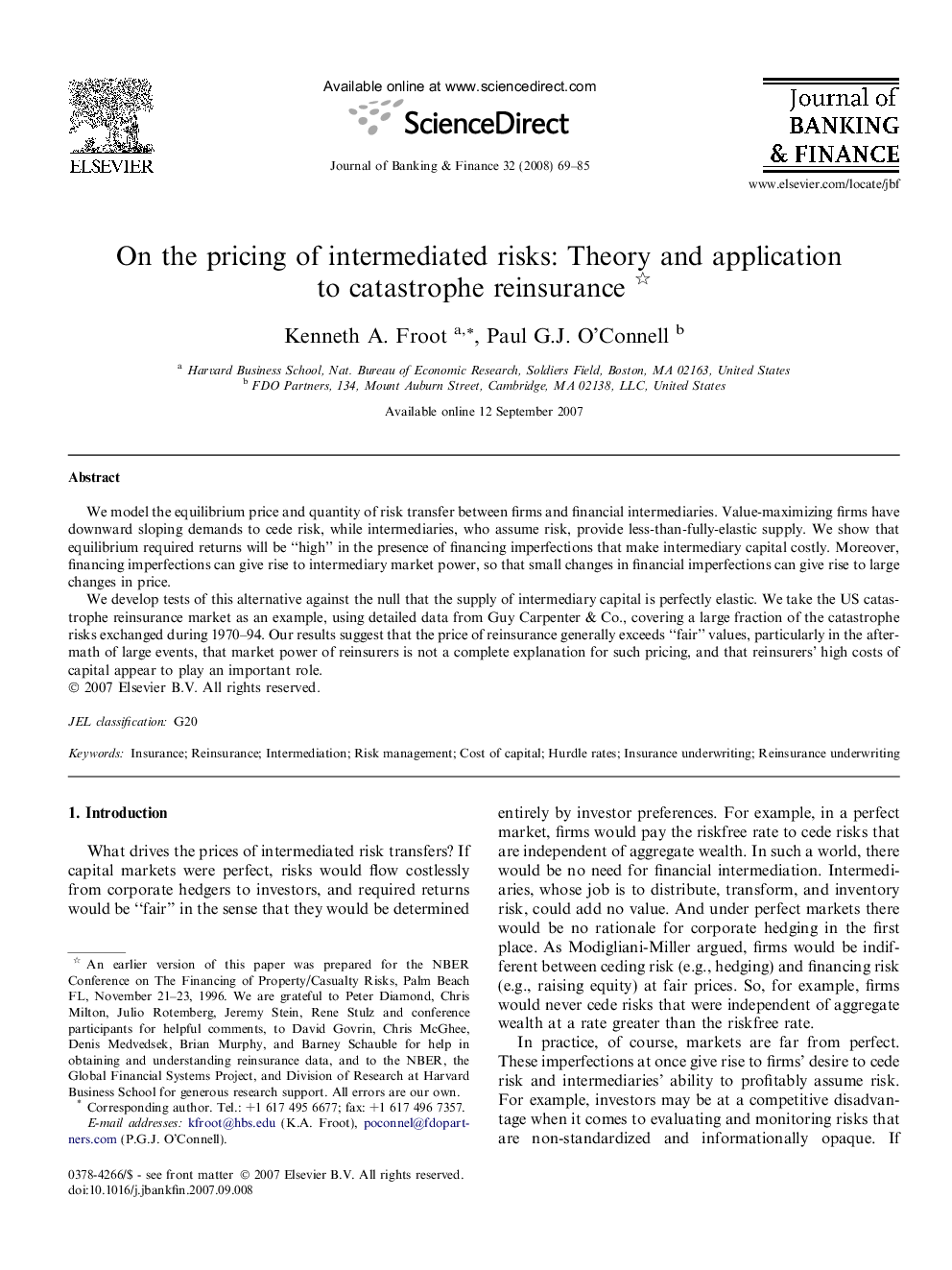 On the pricing of intermediated risks: Theory and application to catastrophe reinsurance