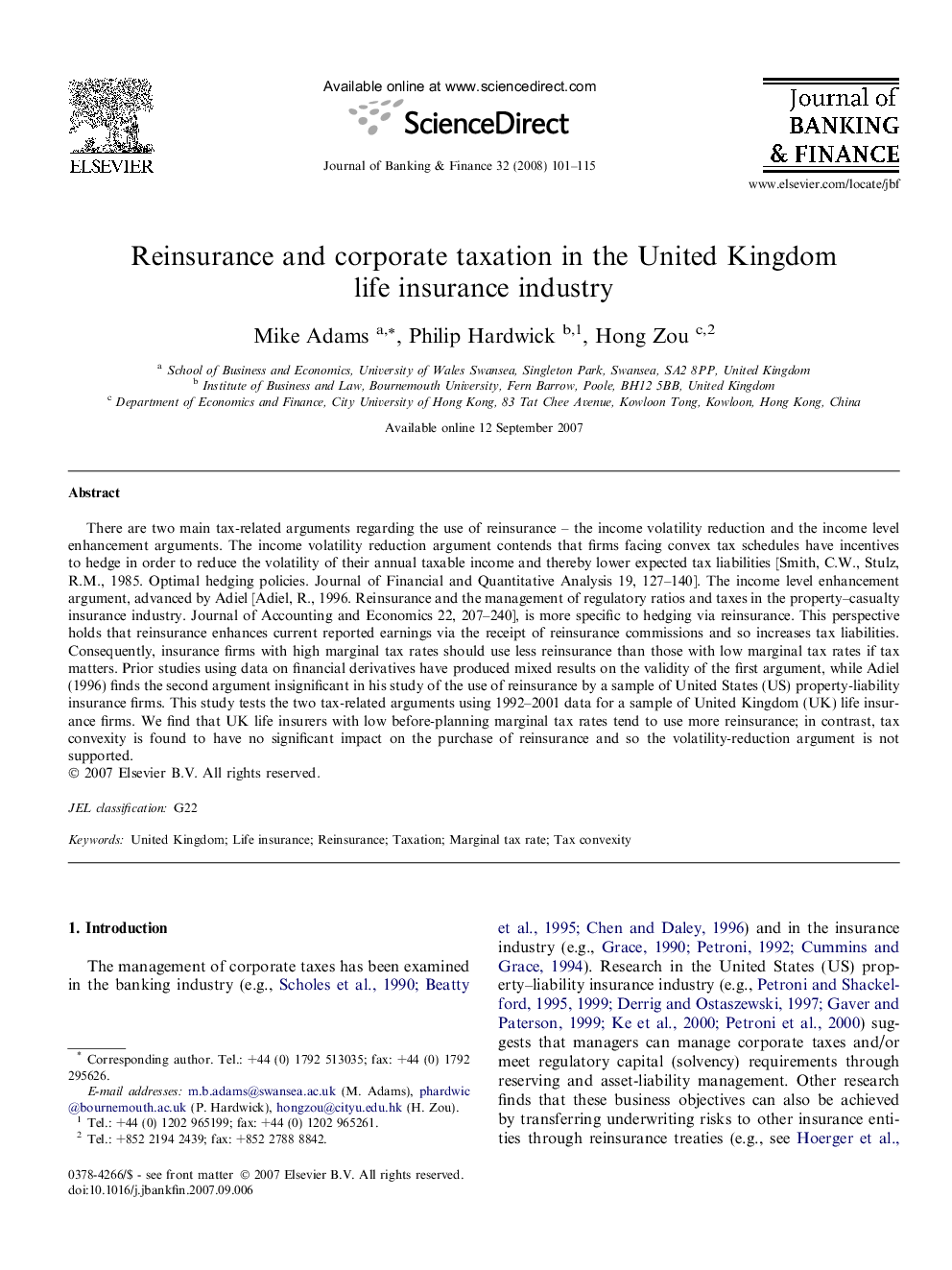 Reinsurance and corporate taxation in the United Kingdom life insurance industry