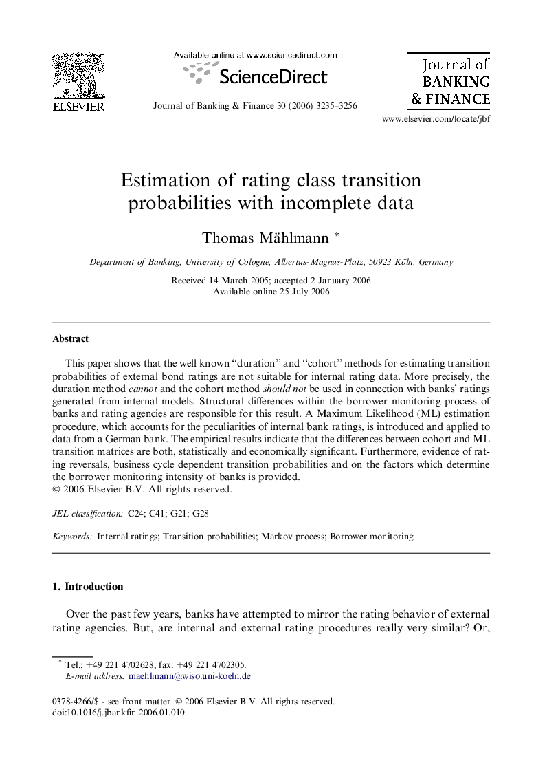 Estimation of rating class transition probabilities with incomplete data