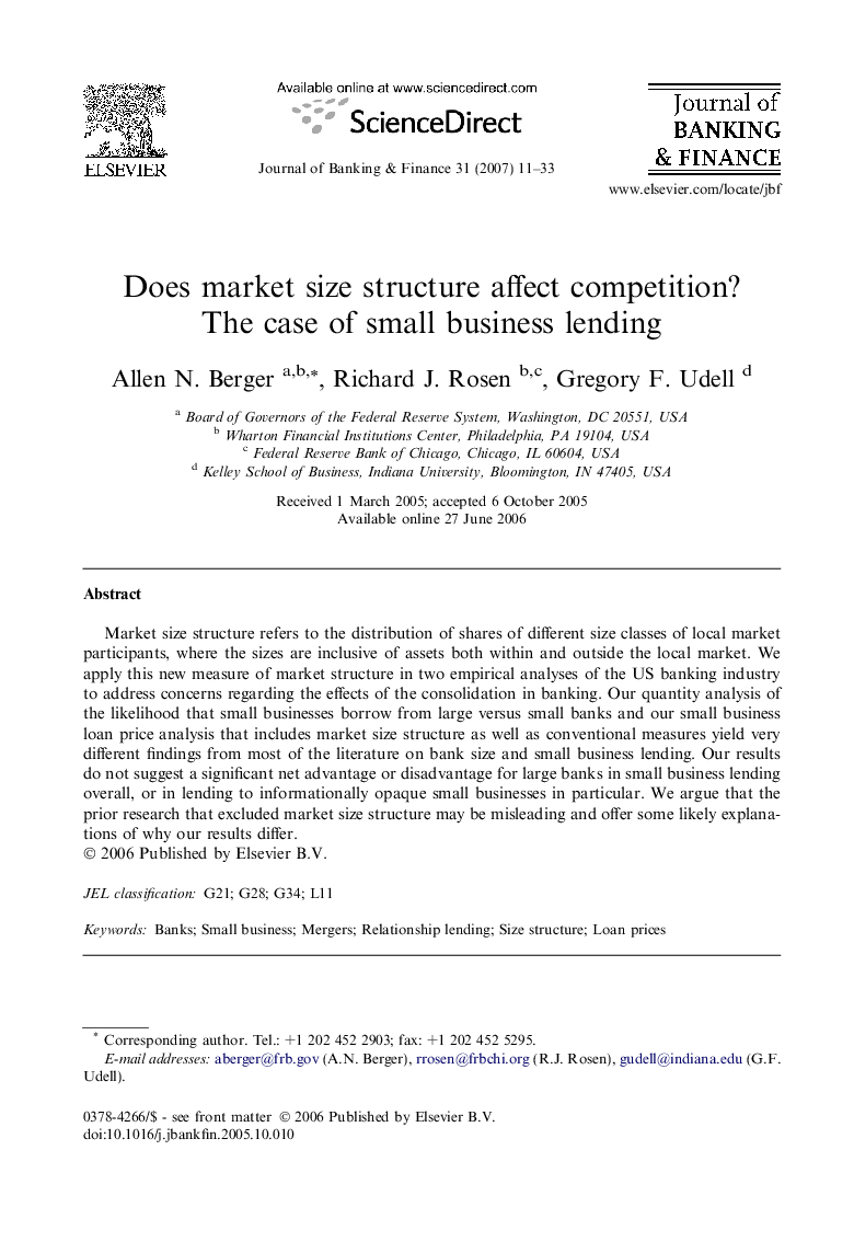 Does market size structure affect competition? The case of small business lending