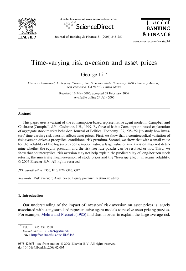 Time-varying risk aversion and asset prices