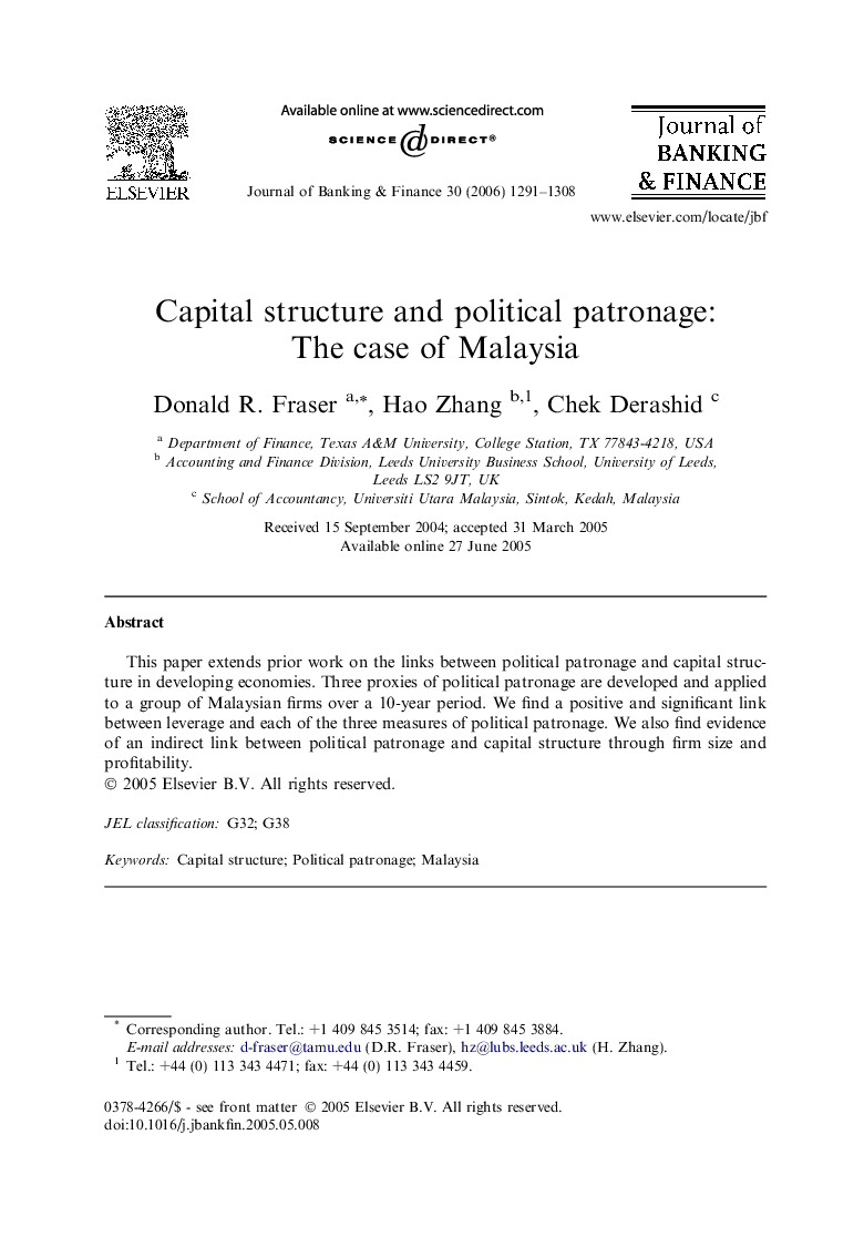 Capital structure and political patronage: The case of Malaysia