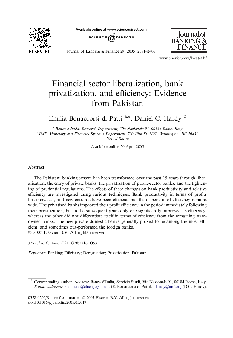 Financial sector liberalization, bank privatization, and efficiency: Evidence from Pakistan