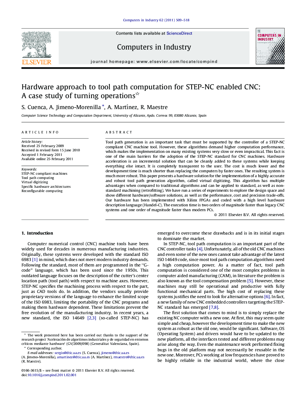 Hardware approach to tool path computation for STEP-NC enabled CNC: A case study of turning operations 