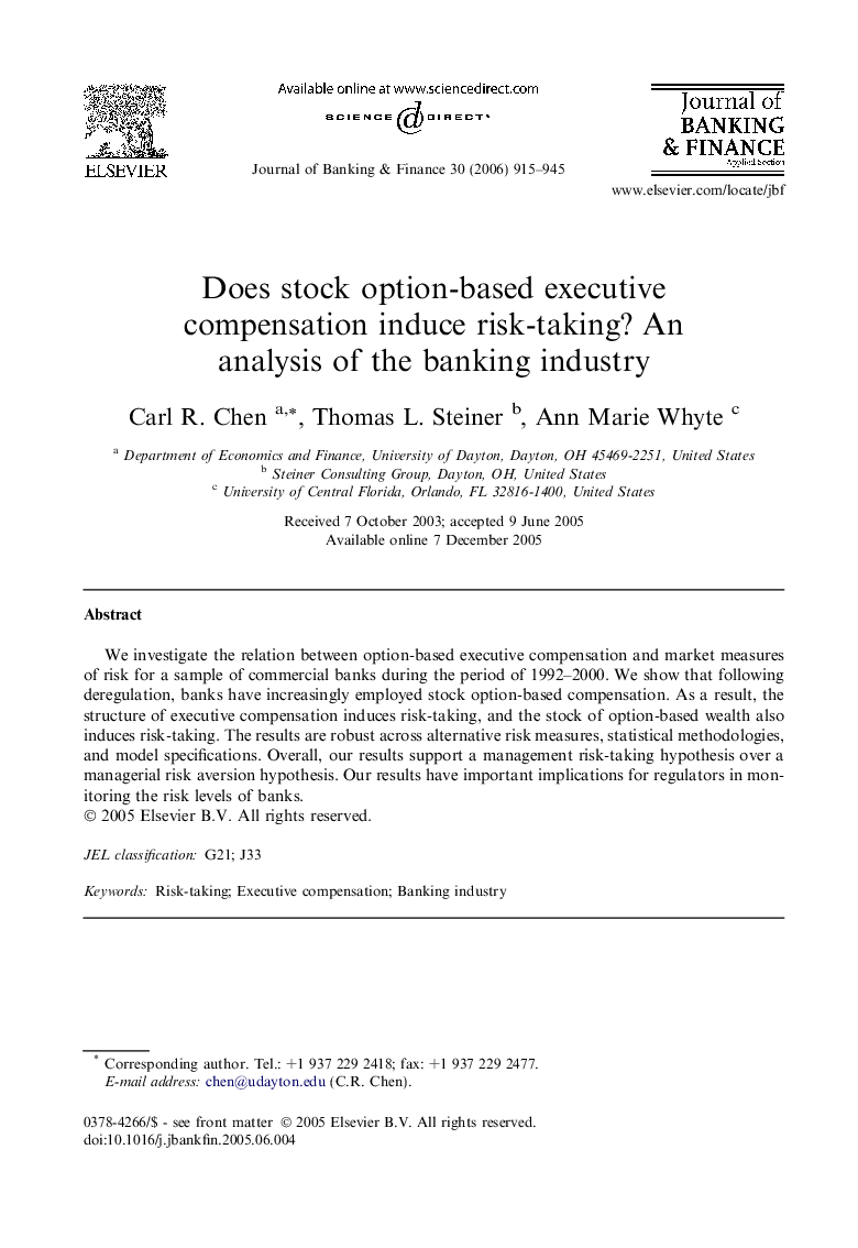 Does stock option-based executive compensation induce risk-taking? An analysis of the banking industry