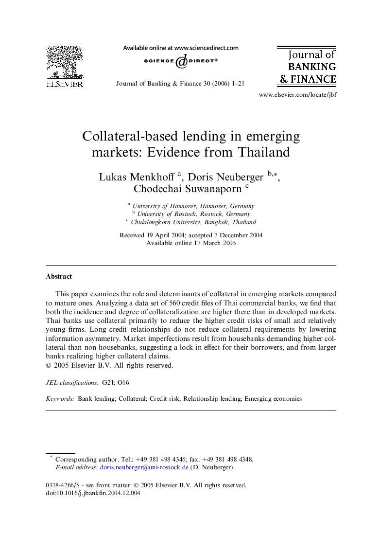 Collateral-based lending in emerging markets: Evidence from Thailand