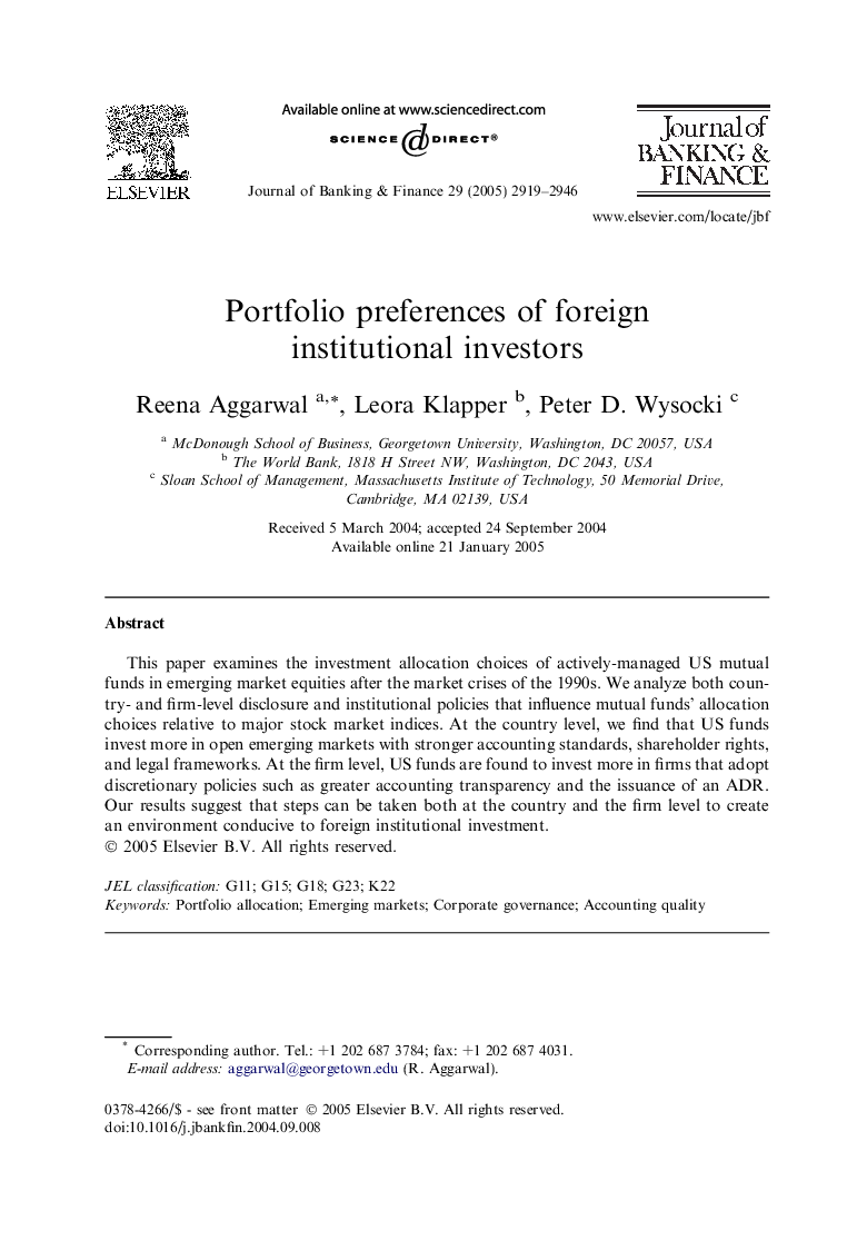 Portfolio preferences of foreign institutional investors