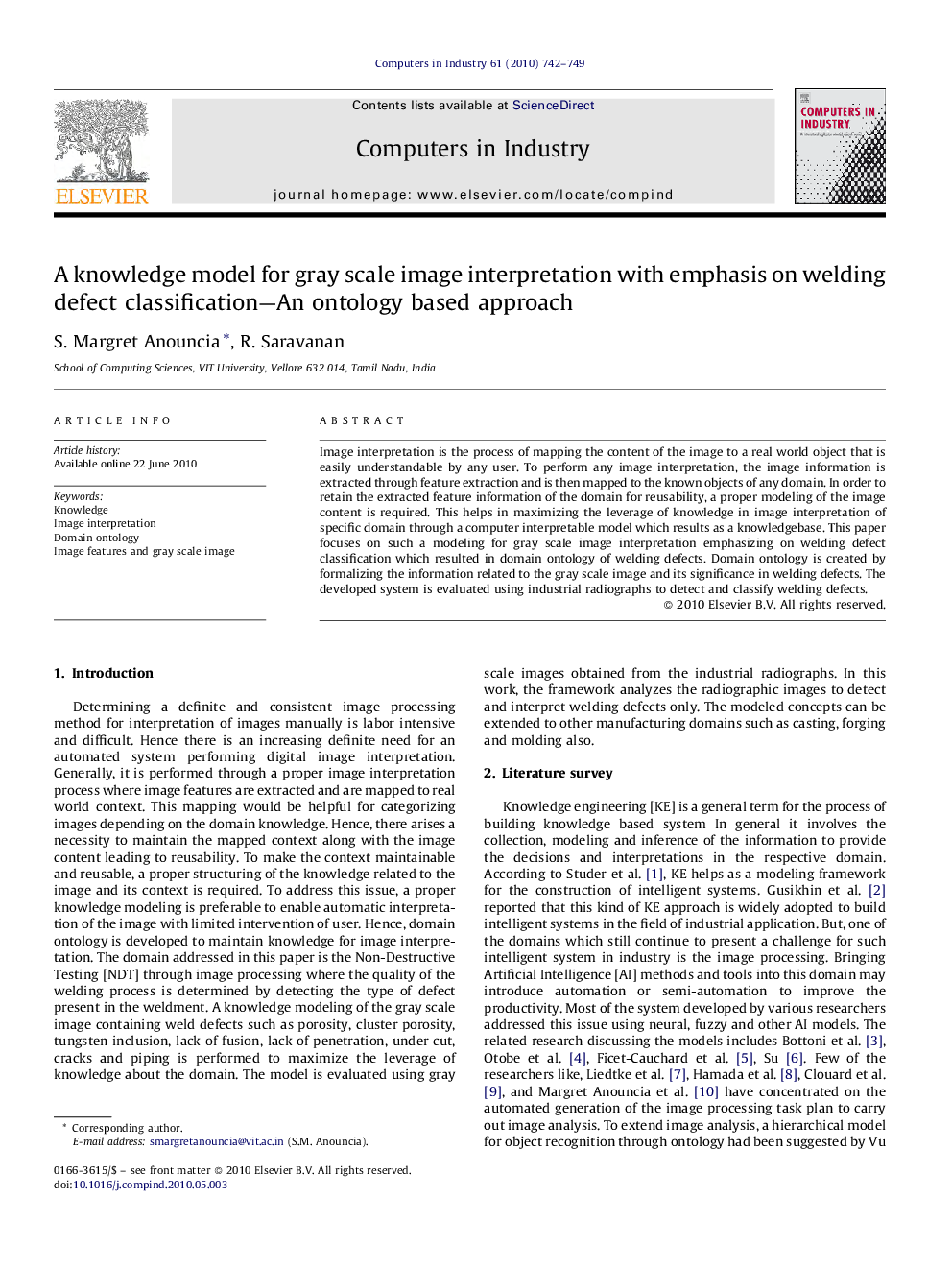 A knowledge model for gray scale image interpretation with emphasis on welding defect classification—An ontology based approach