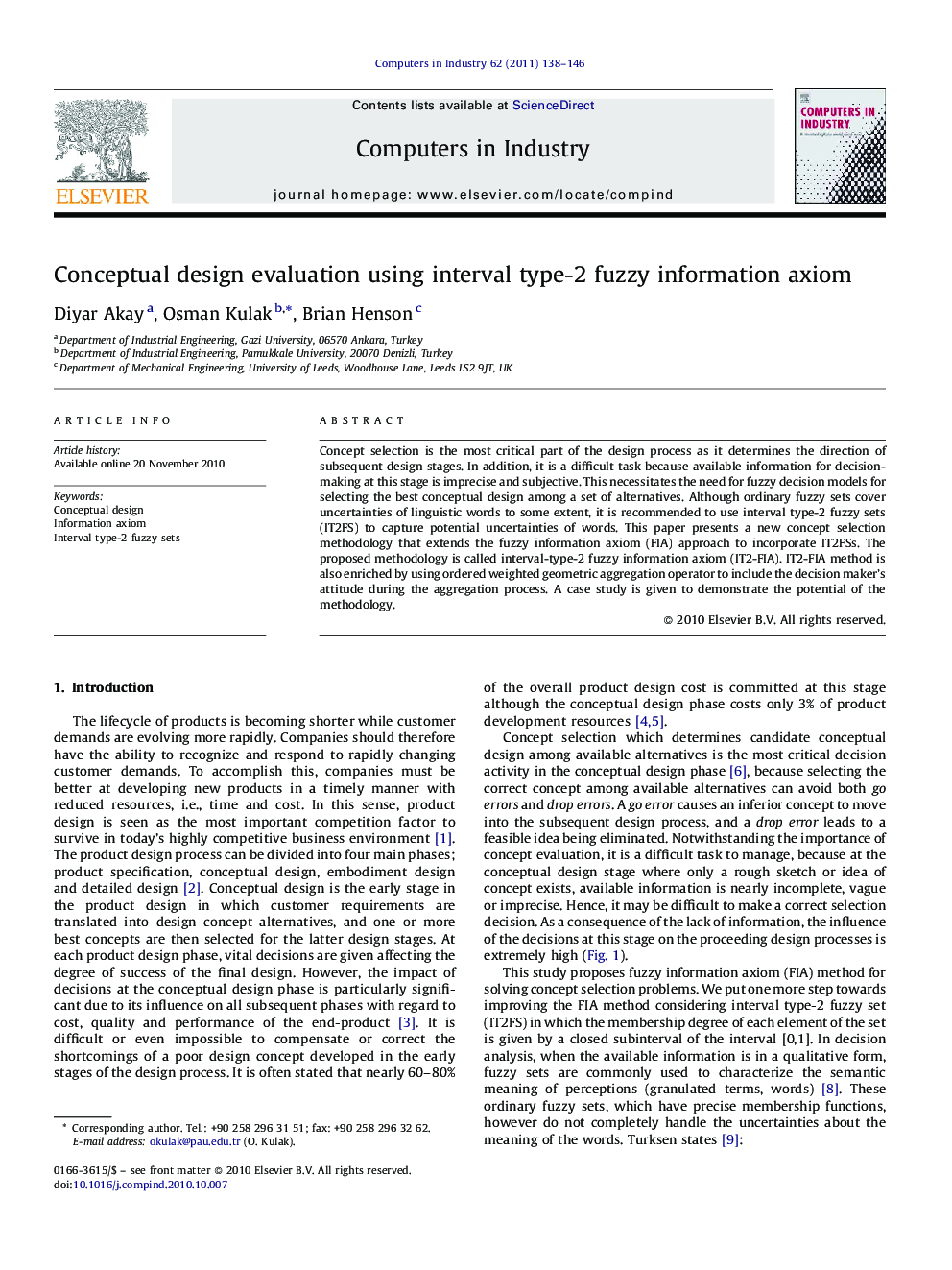 Conceptual design evaluation using interval type-2 fuzzy information axiom