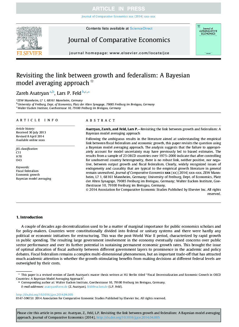 Revisiting the link between growth and federalism: A Bayesian model averaging approach