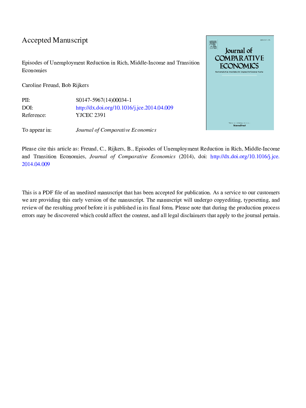 Episodes of unemployment reduction in rich, middle-income and transition economies