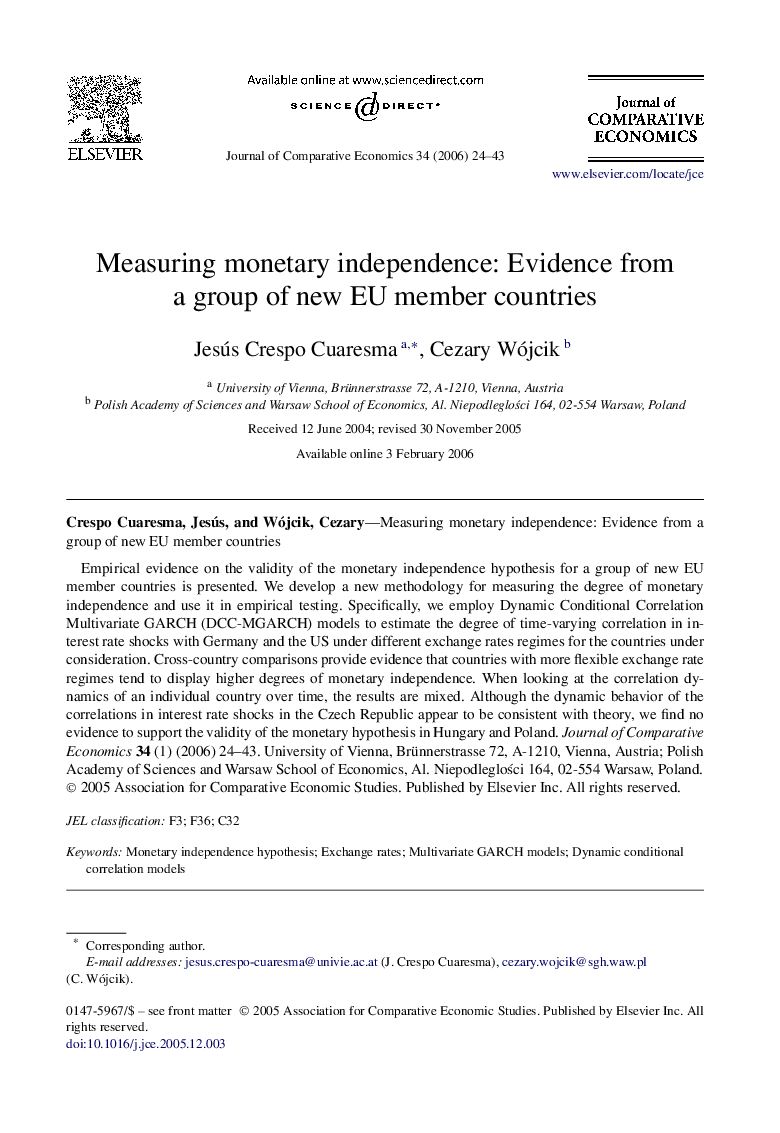 Measuring monetary independence: Evidence from a group of new EU member countries