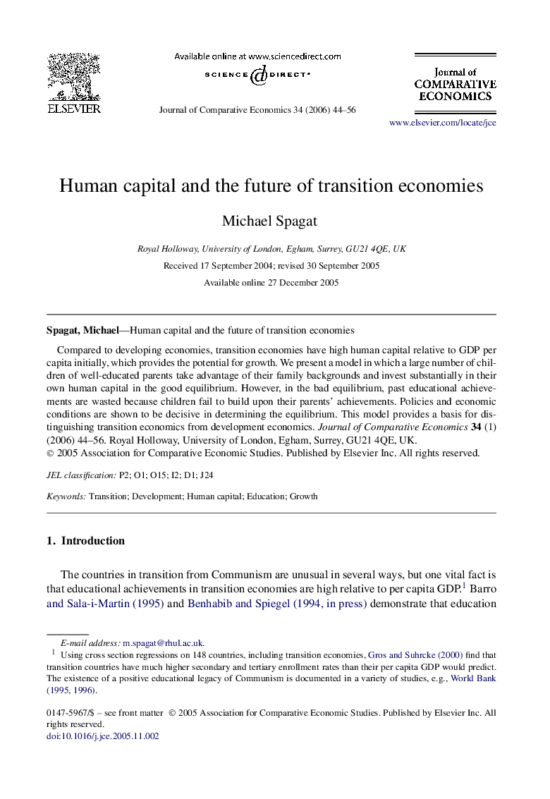 Human capital and the future of transition economies