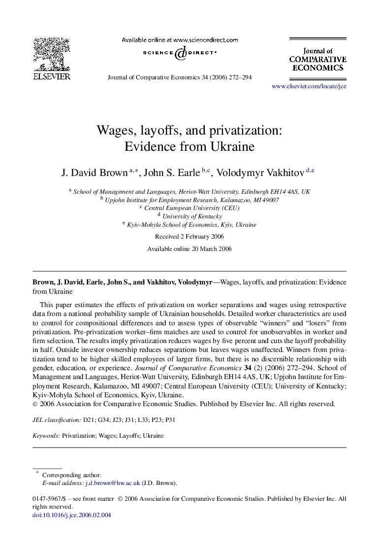 Wages, layoffs, and privatization: Evidence from Ukraine