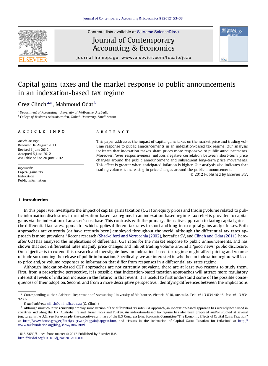 Capital gains taxes and the market response to public announcements in an indexation-based tax regime