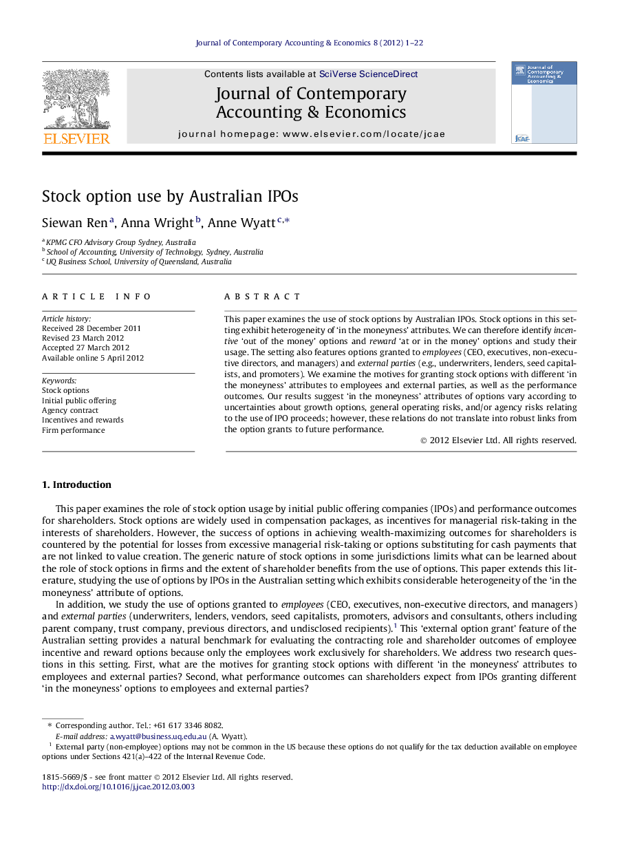 Stock option use by Australian IPOs