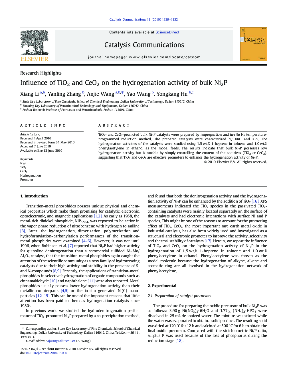 Influence of TiO2 and CeO2 on the hydrogenation activity of bulk Ni2P