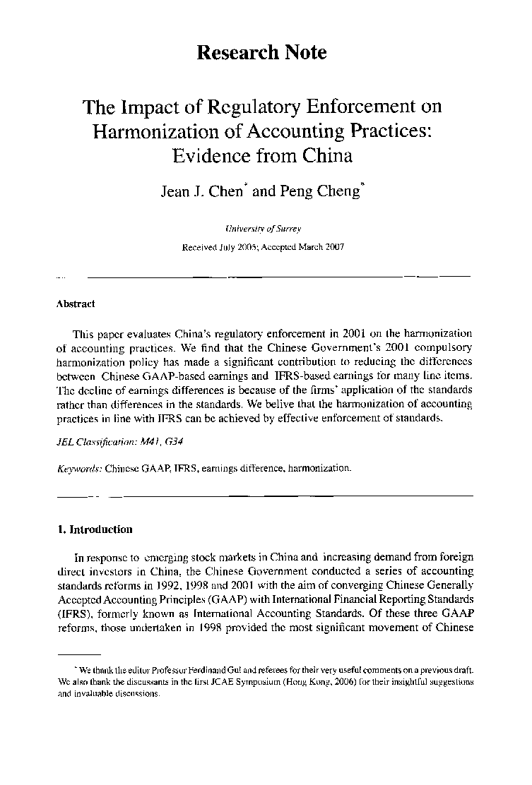 The Impact of Regulatory Enforcement on Harmonization of Accounting Practices: Evidence from China