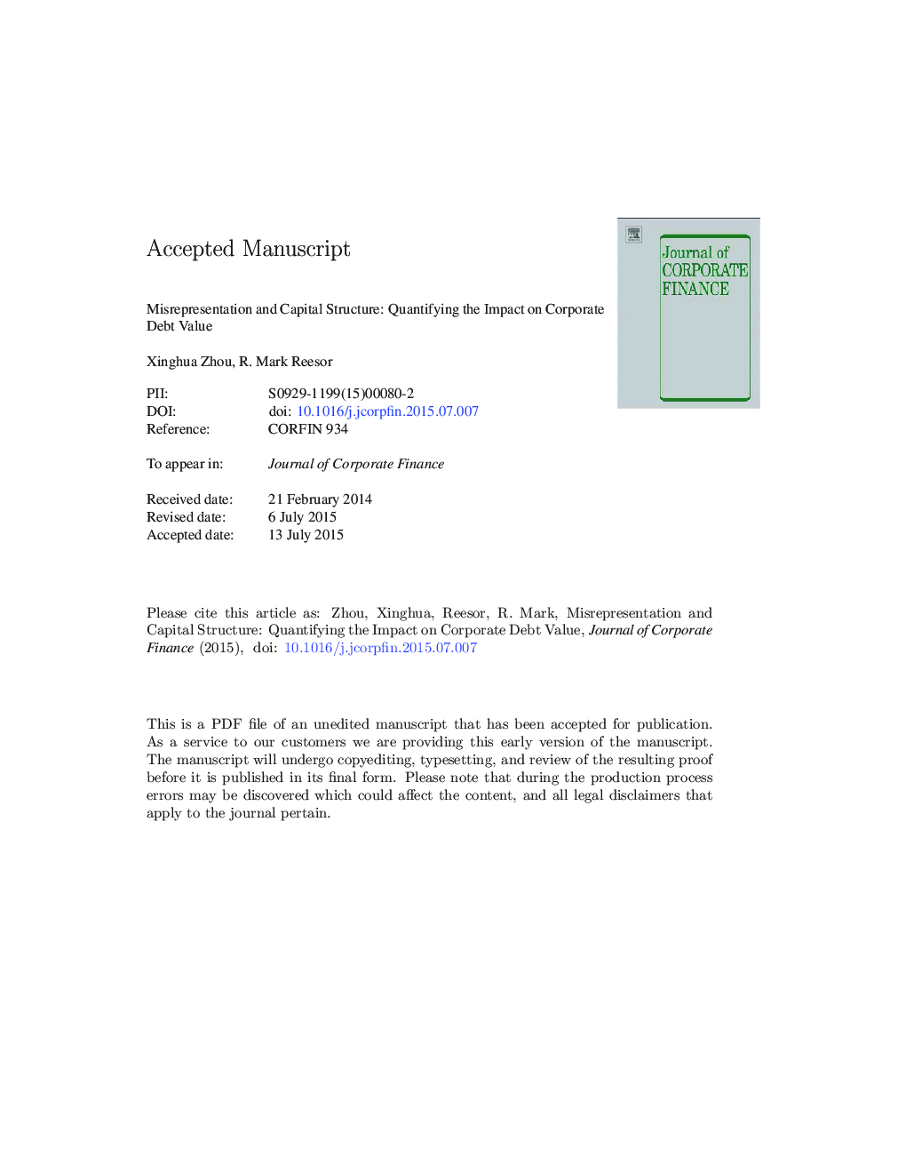 Misrepresentation and capital structure: Quantifying the impact on corporate debt value