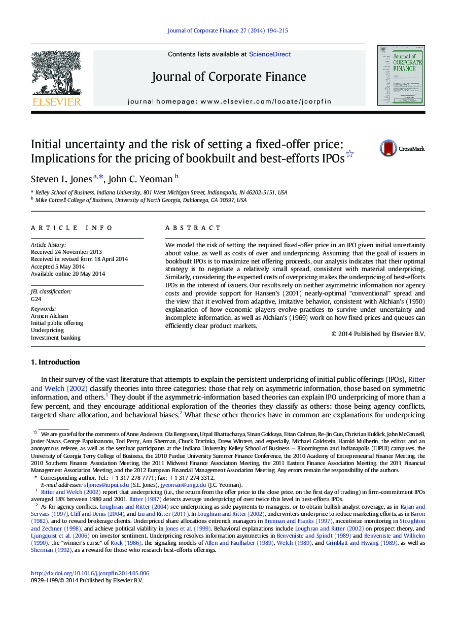 Initial uncertainty and the risk of setting a fixed-offer price: Implications for the pricing of bookbuilt and best-efforts IPOs