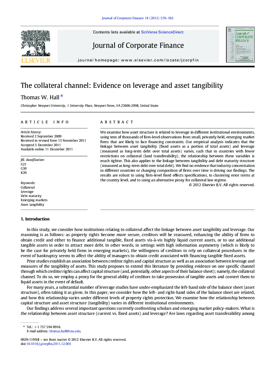 The collateral channel: Evidence on leverage and asset tangibility