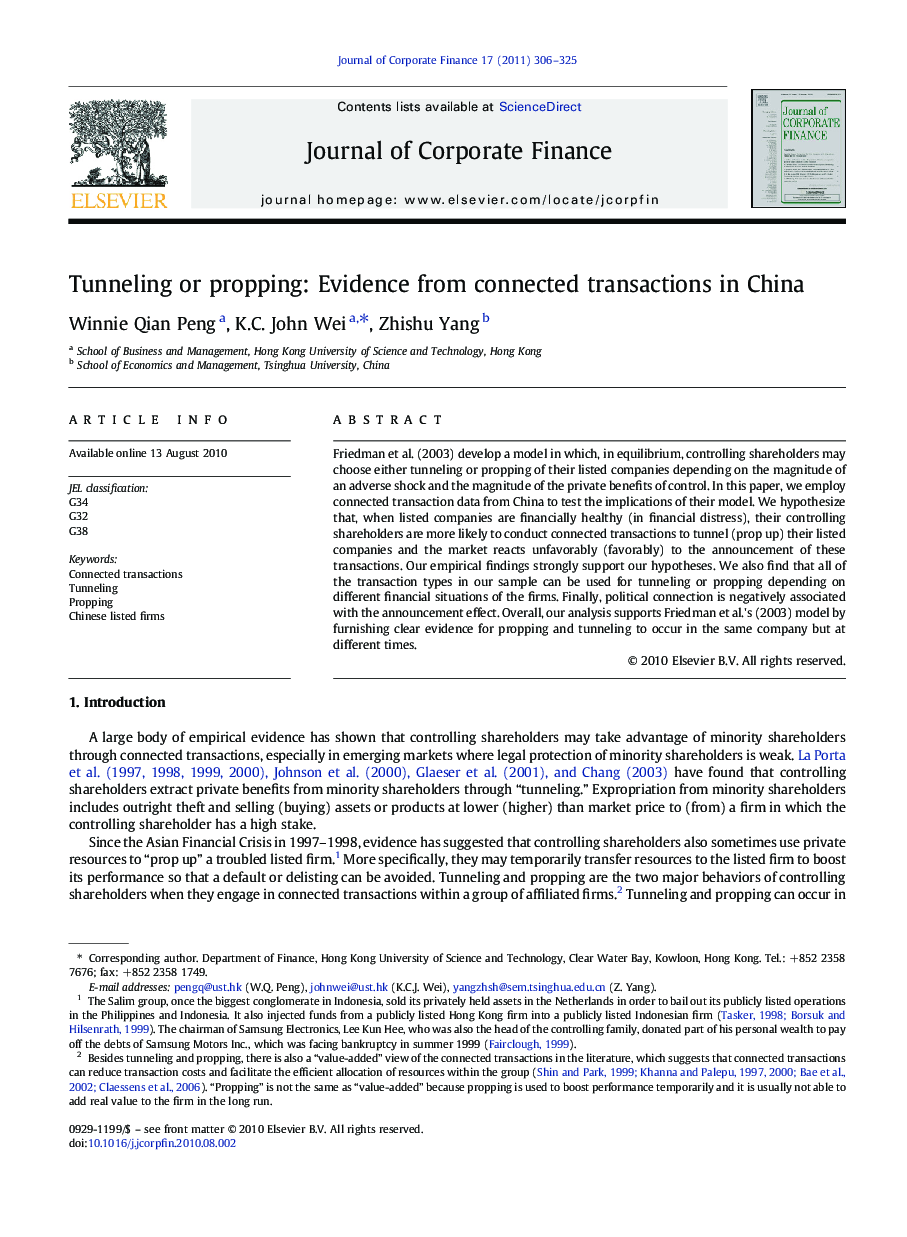 Tunneling or propping: Evidence from connected transactions in China