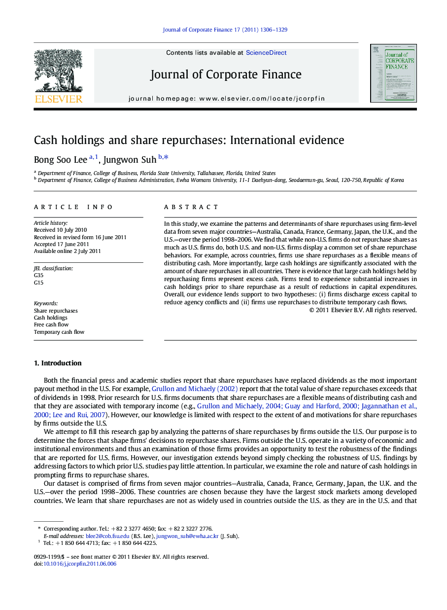 Cash holdings and share repurchases: International evidence