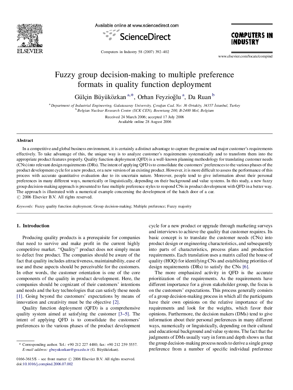 Fuzzy group decision-making to multiple preference formats in quality function deployment