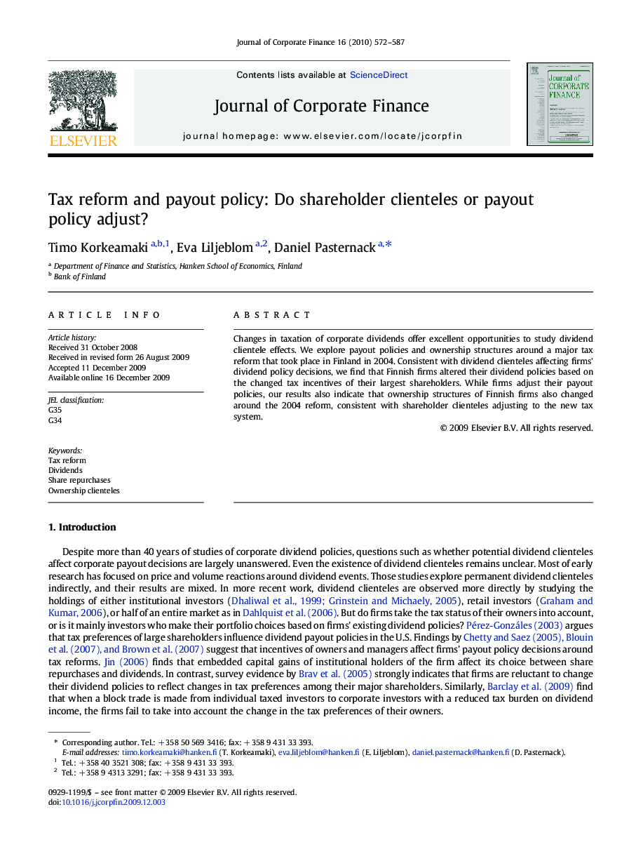 Tax reform and payout policy: Do shareholder clienteles or payout policy adjust?