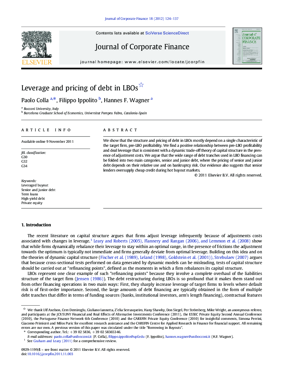 Leverage and pricing of debt in LBOs