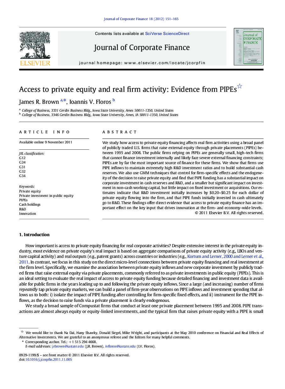 Access to private equity and real firm activity: Evidence from PIPEs